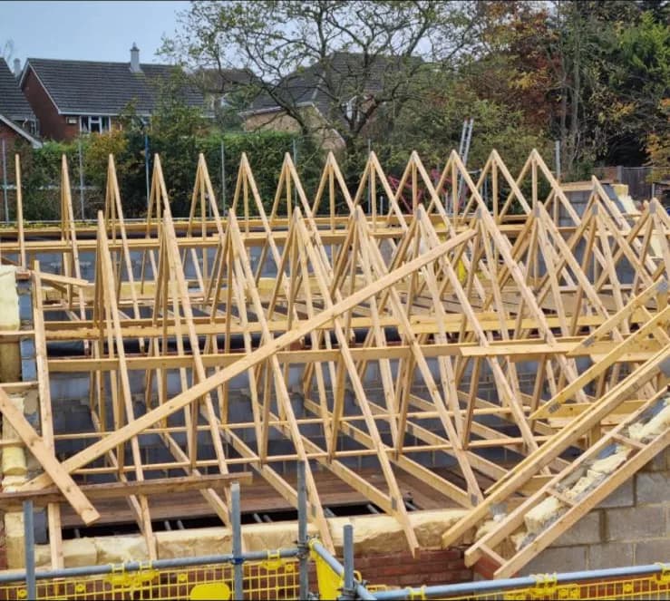 Timber roof trusses fixed on a new build